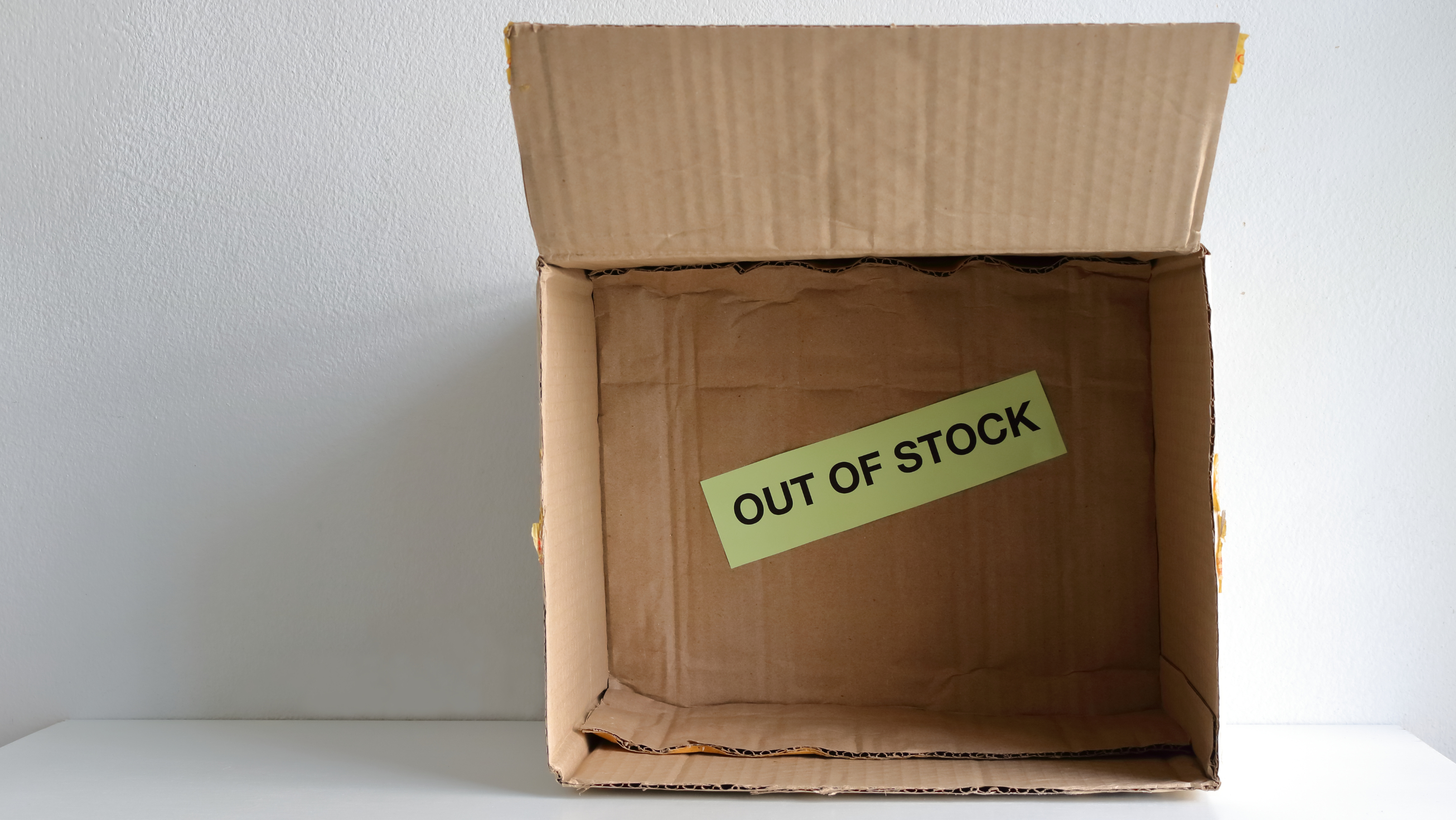 empty box with a note that says out of stock